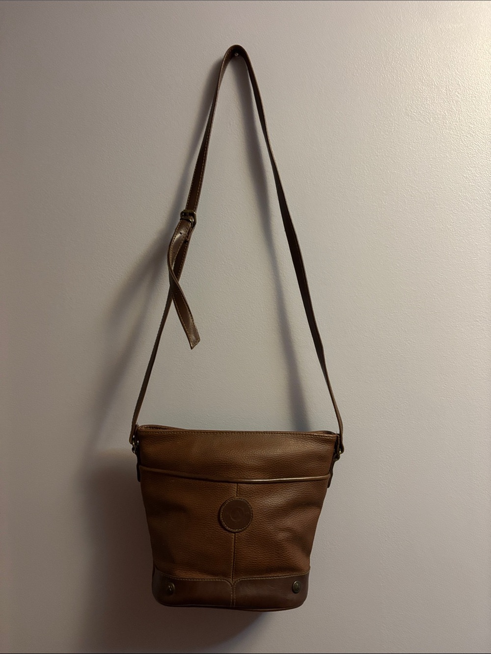 Liz Claiborne Brown Leather Crossbody Bucket Bag